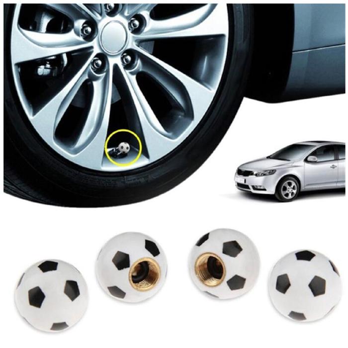 Tapón de Válvula de Automóvil MXUTP-005-4 20 pzas 1,9x1,9cm Plástico ABS Blanco y Negro Tapón de Balón de Futbol para Llantas, FutTap