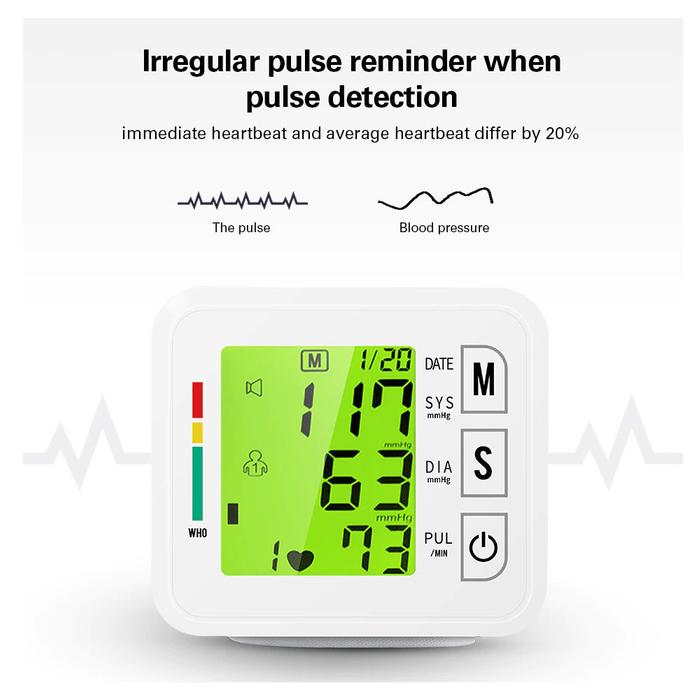 Baumanómetro con Voz Ingles Color MXPUG-001-16 1pza Blanco LCD Cable USB V8 135 a 195mm Diámetro Muñeca PressuGreen