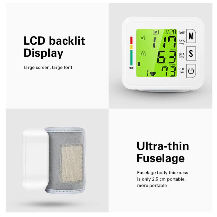 Baumanómetro con Voz Ingles Color MXPUG-001-16 1pza Blanco LCD Cable USB V8 135 a 195mm Diámetro Muñeca PressuGreen