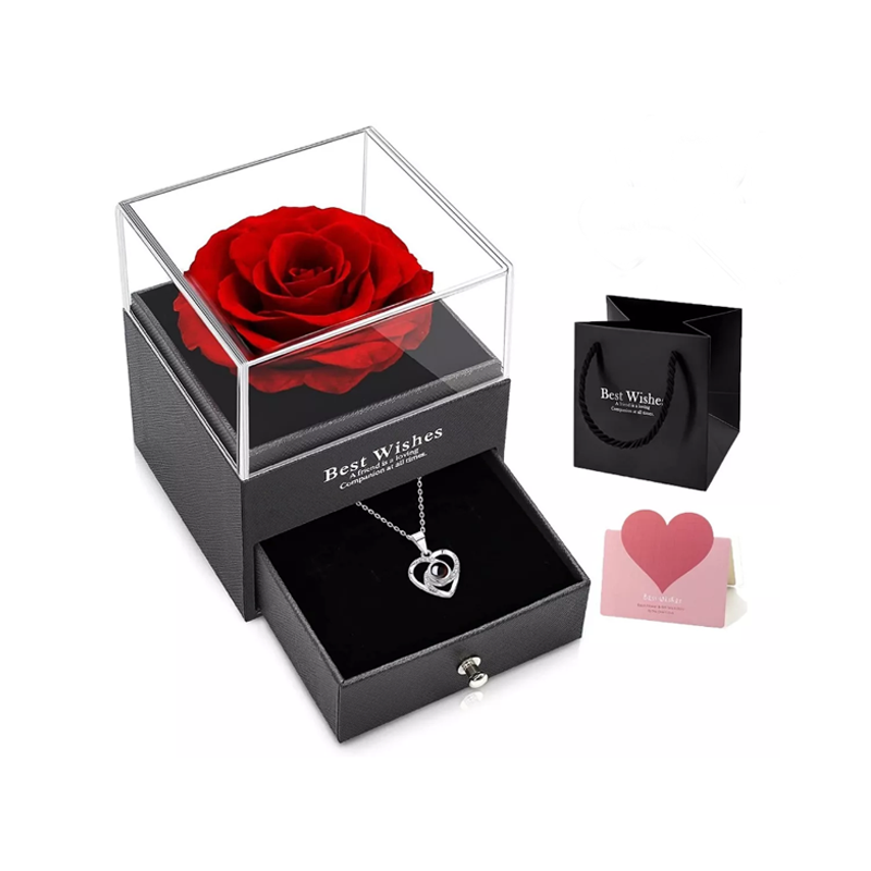 Flores De Rosa Eterna Con Regalo De Collar Para Mujeres