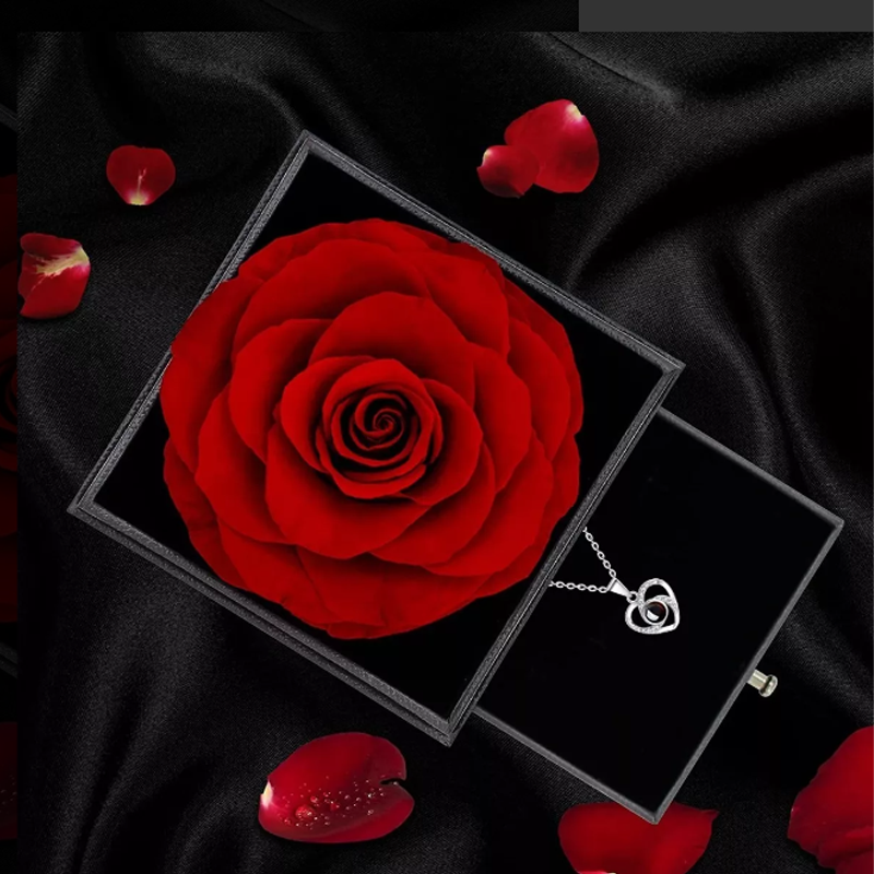 Flores De Rosa Eterna Con Regalo De Collar Para Mujeres
