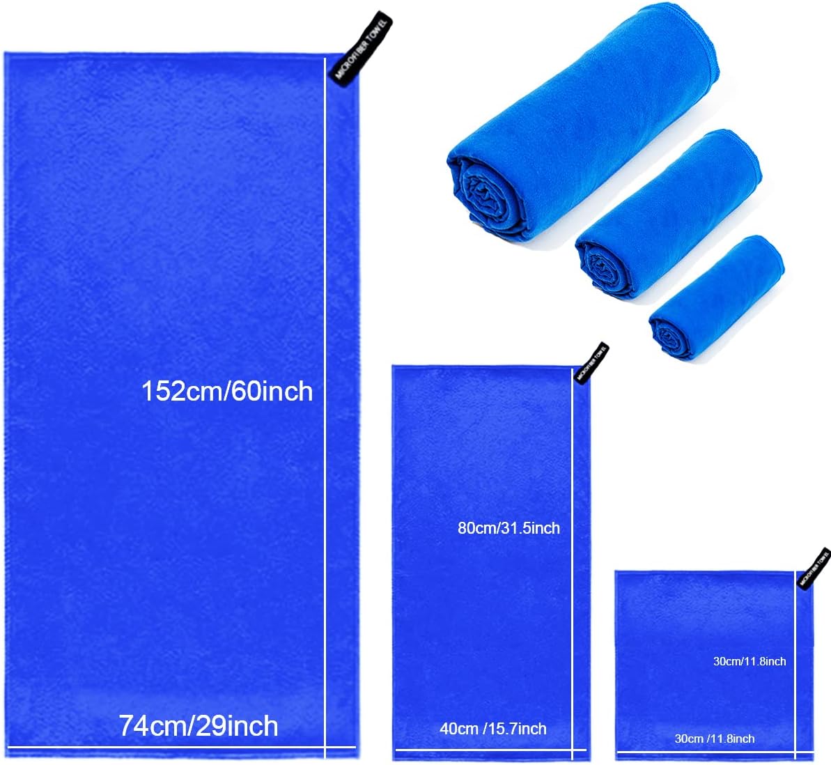Toalla Microfibra Secado Rápido 3 PCS, Toalla de Viaje Ligera y Portatil, Toalla Deportiva para Playa, Natación, Yoga, Gimnasio, Camping, Senderismo