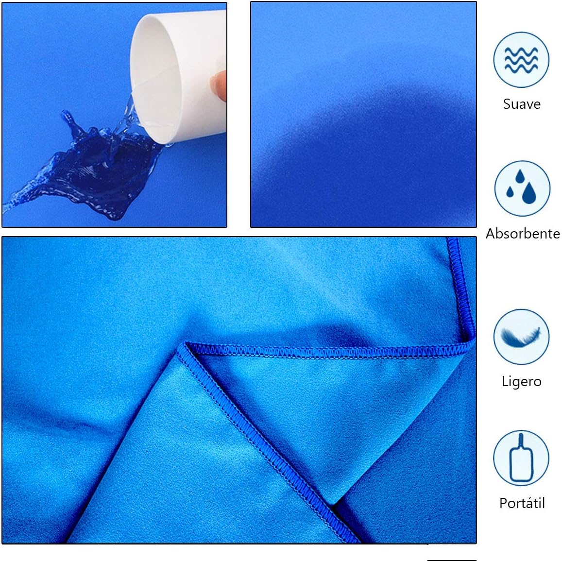 Toalla Microfibra Secado Rápido 3 PCS, Toalla de Viaje Ligera y Portatil, Toalla Deportiva para Playa, Natación, Yoga, Gimnasio, Camping, Senderismo