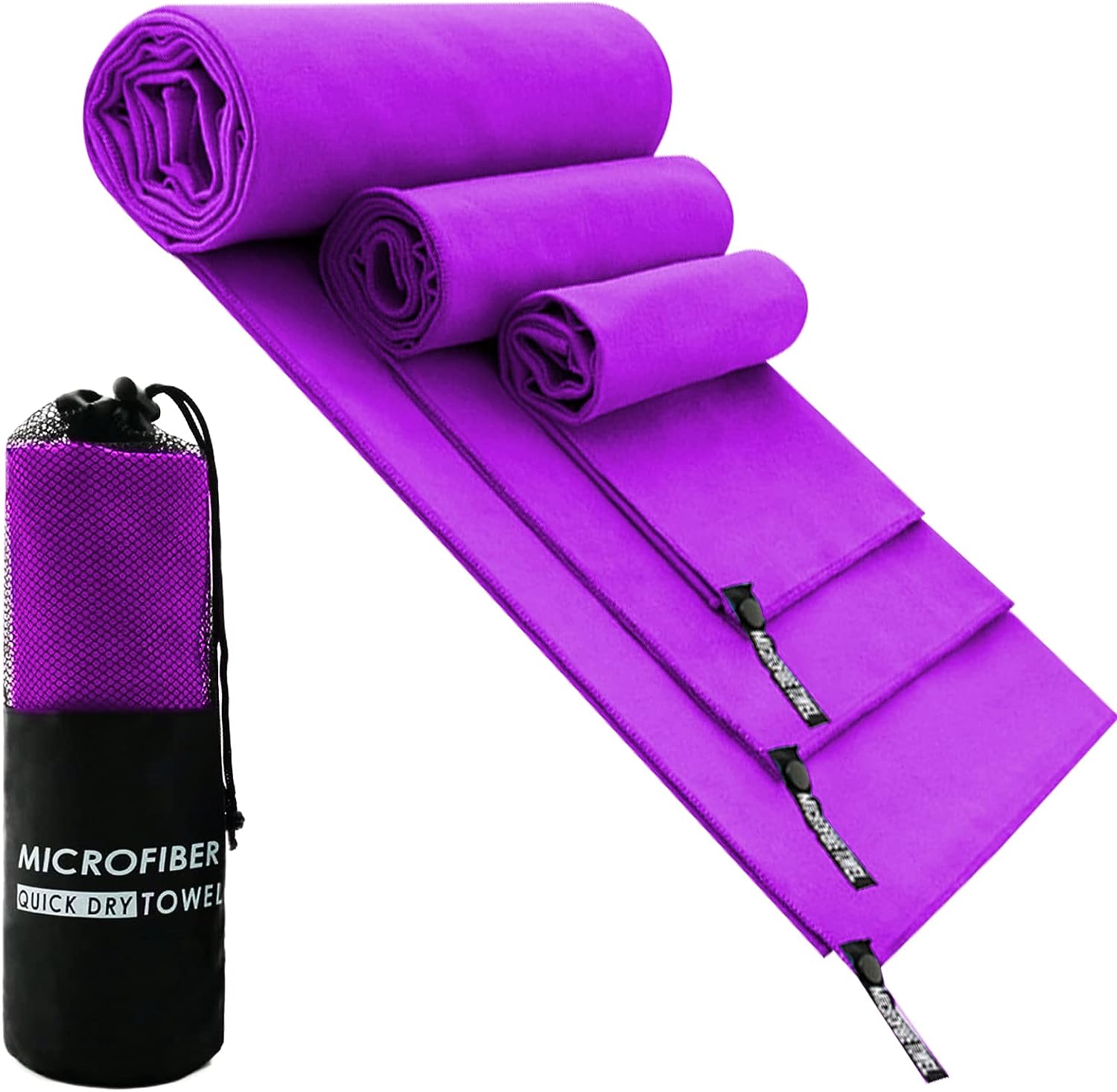 Toalla Microfibra Secado Rápido 3 PCS, Toalla de Viaje Ligera y Portatil, Toalla Deportiva para Playa, Natación, Yoga, Gimnasio, Camping, Senderismo