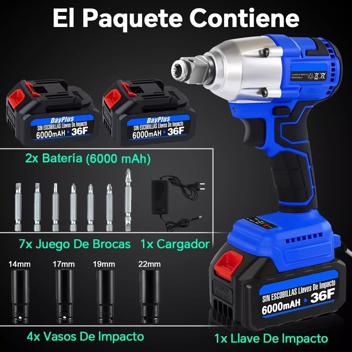 Llave De Impacto Eléctrica Inalámbr. 1/2 2 En 1 C/2 Batería