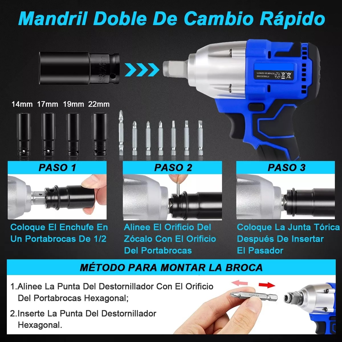 Llave De Impacto Eléctrica Inalámbr. 1/2 2 En 1 C/2 Batería