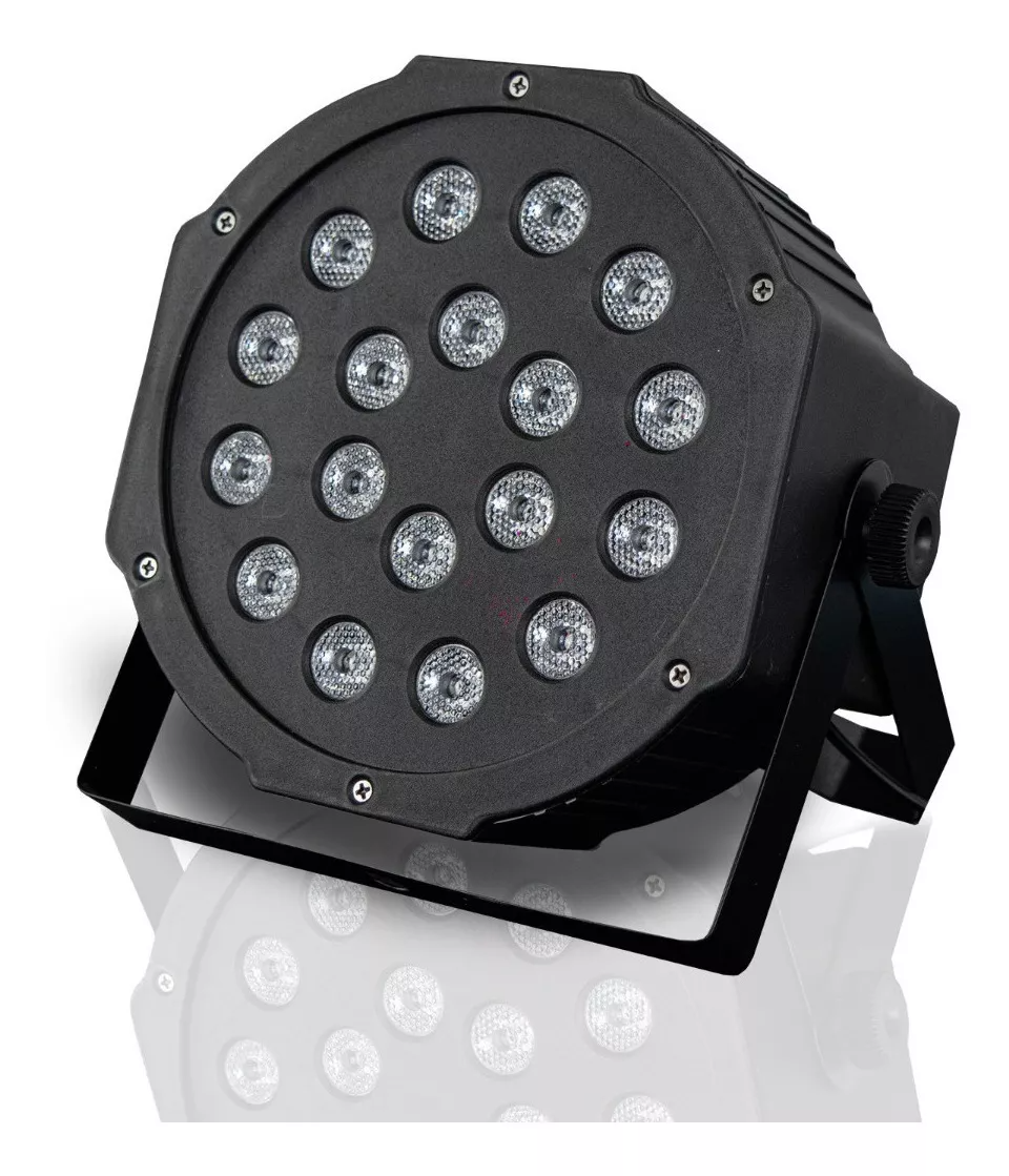 Cañon Led Reflector de Alta Potencia Audioritmico con 18 Leds Super Brillantes de Alta Potencia en tonos Rojo Verde y Azul Portatil y Muy Resistente Master ML-PAR18