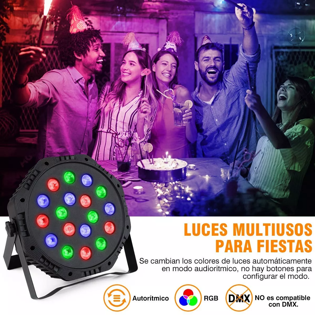 Cañon Led Reflector de Alta Potencia Audioritmico con 18 Leds Super Brillantes de Alta Potencia en tonos Rojo Verde y Azul Portatil y Muy Resistente Master ML-PAR18
