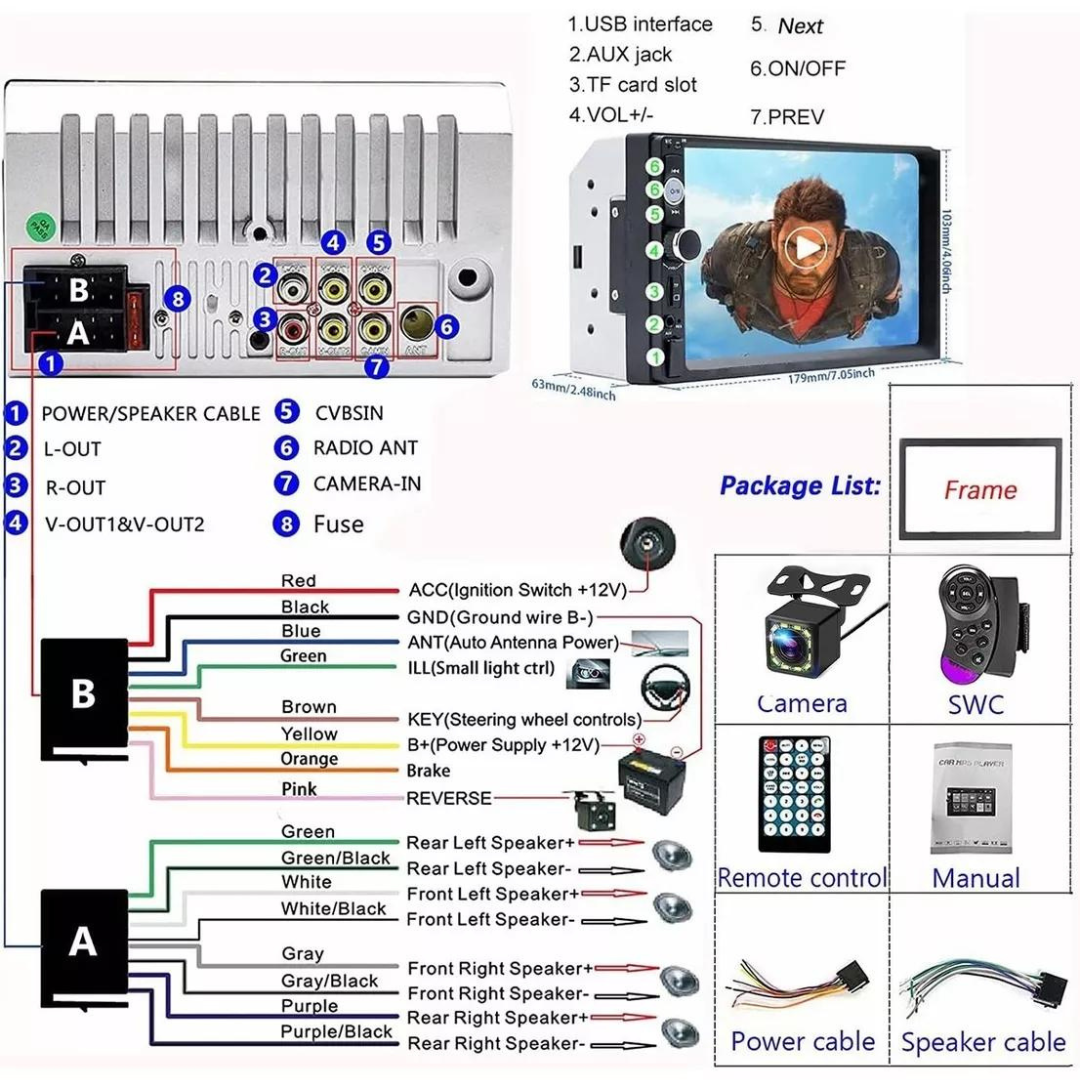 Autoestéreo Pantalla Táctil 7 Pulgadas Y Cámara trasera Blouethoo, GPS