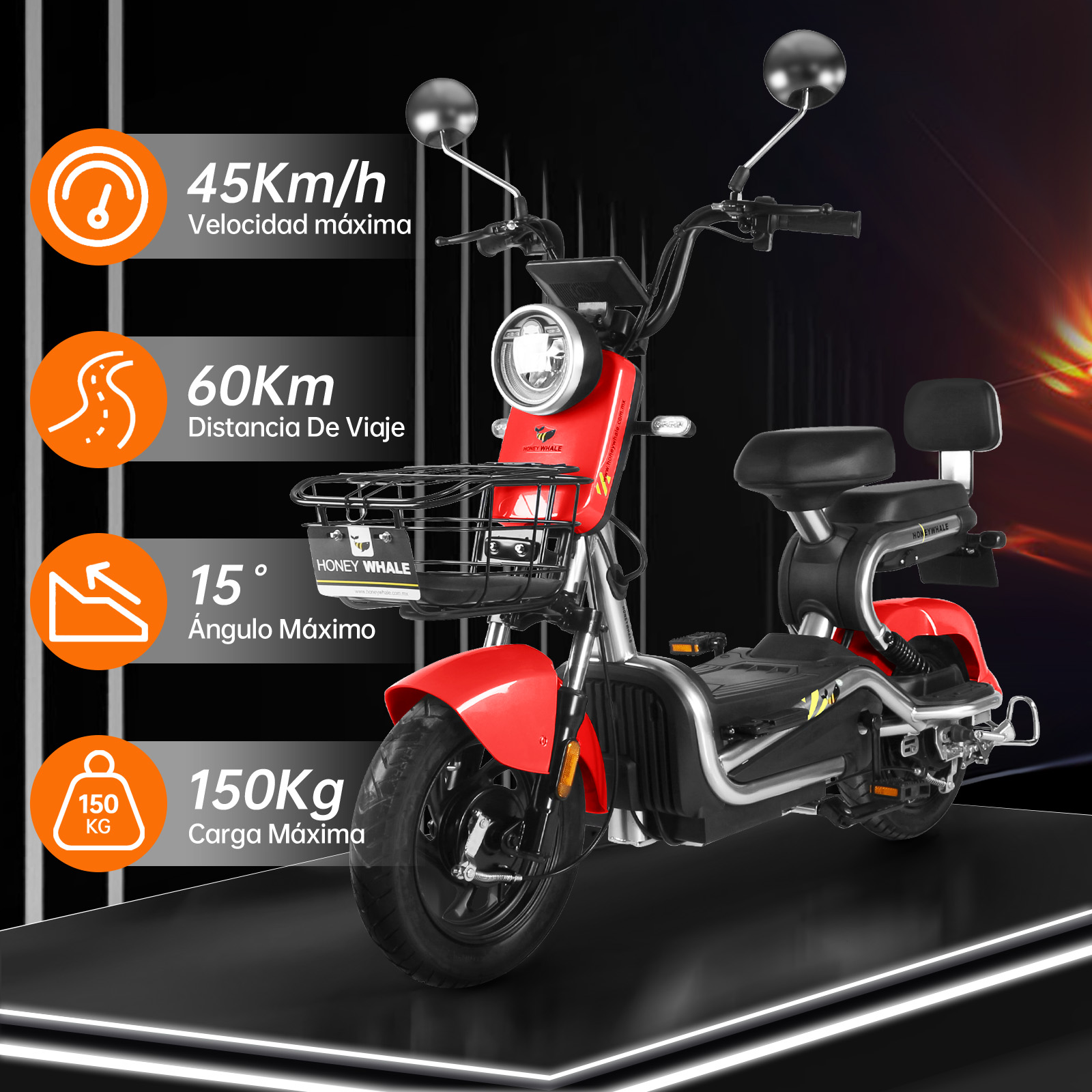 Motobici Eléctrica Honey Whale KC Rojo.