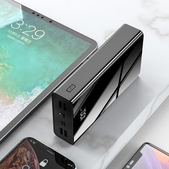 Banco Rojo 50000 mAh, MXGDH-002-5, 80000mA, Negro, Salida: Alámbrica 4xUSB 2.1A, Entrada: 3X Lightning, Micro USB y Tipo-C 5V, Linterna,, GrandCharge