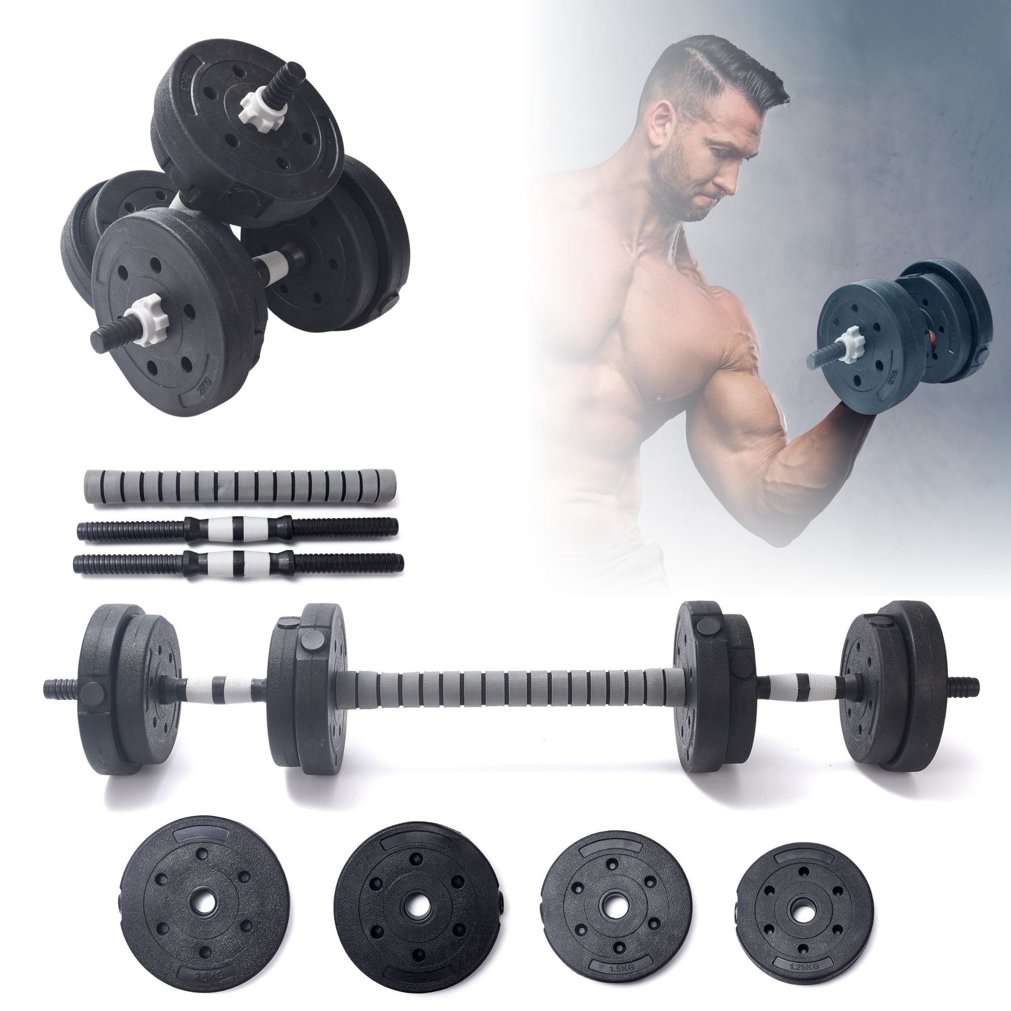 Juego Mancuernas Ajustable 30 Kg Pesa Con Barras Ejercicio