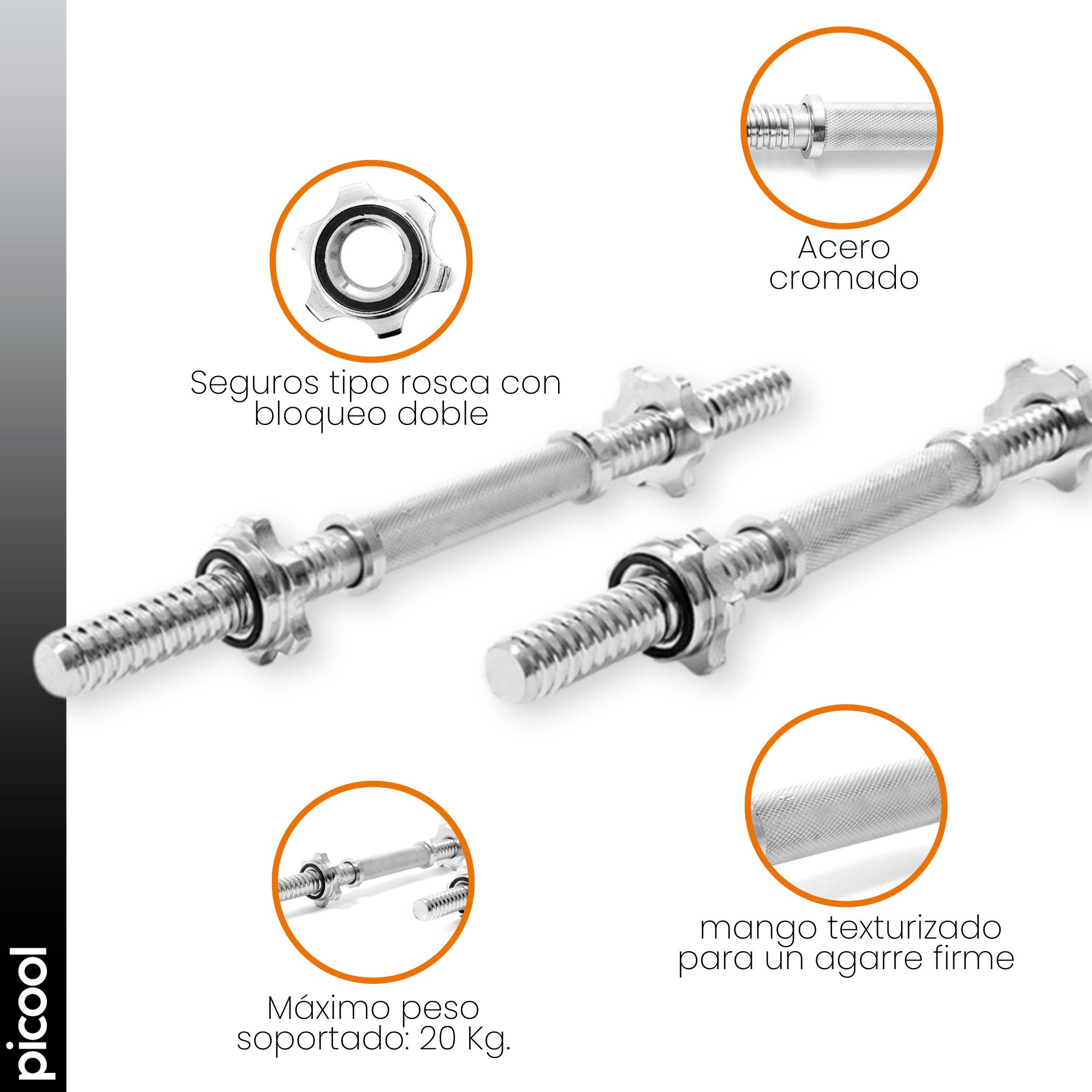 Par De Barras Cromadas Para Mancuerna Y Pesas Ajustables Gym