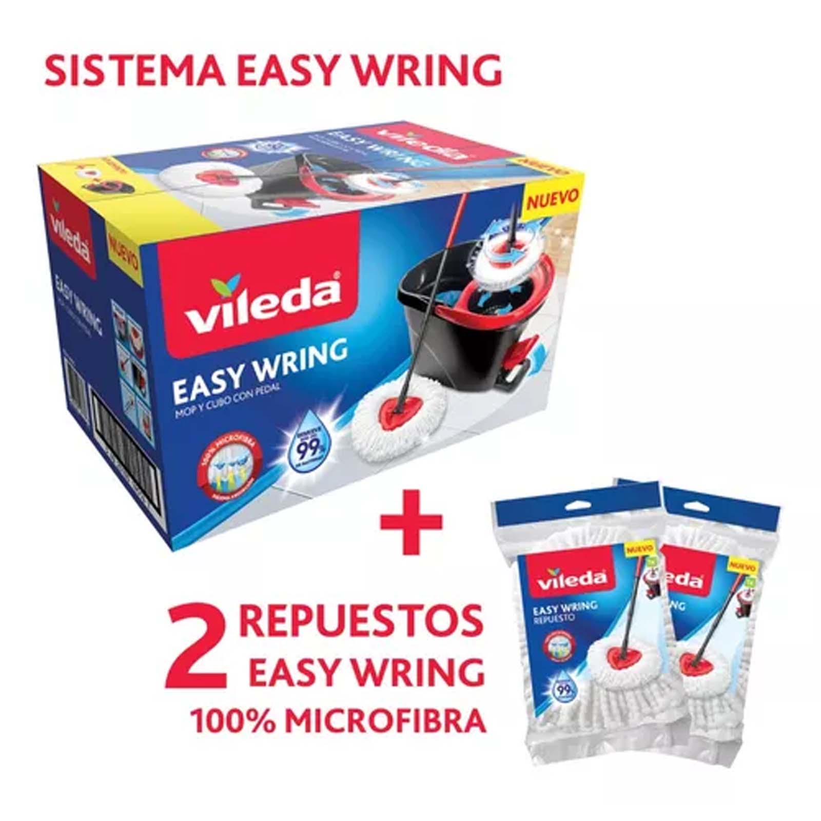 Kit Limpieza Cubeta Limpiador Clean Vileda+2 Repuestos Easy Wring