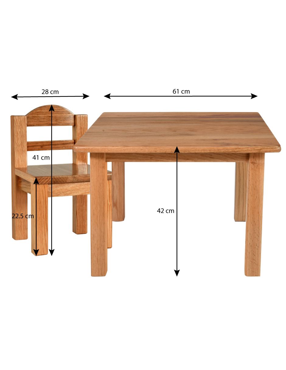 Mesa y Silla De Madera 100% Encino Para Niños De 1 A 3 Años