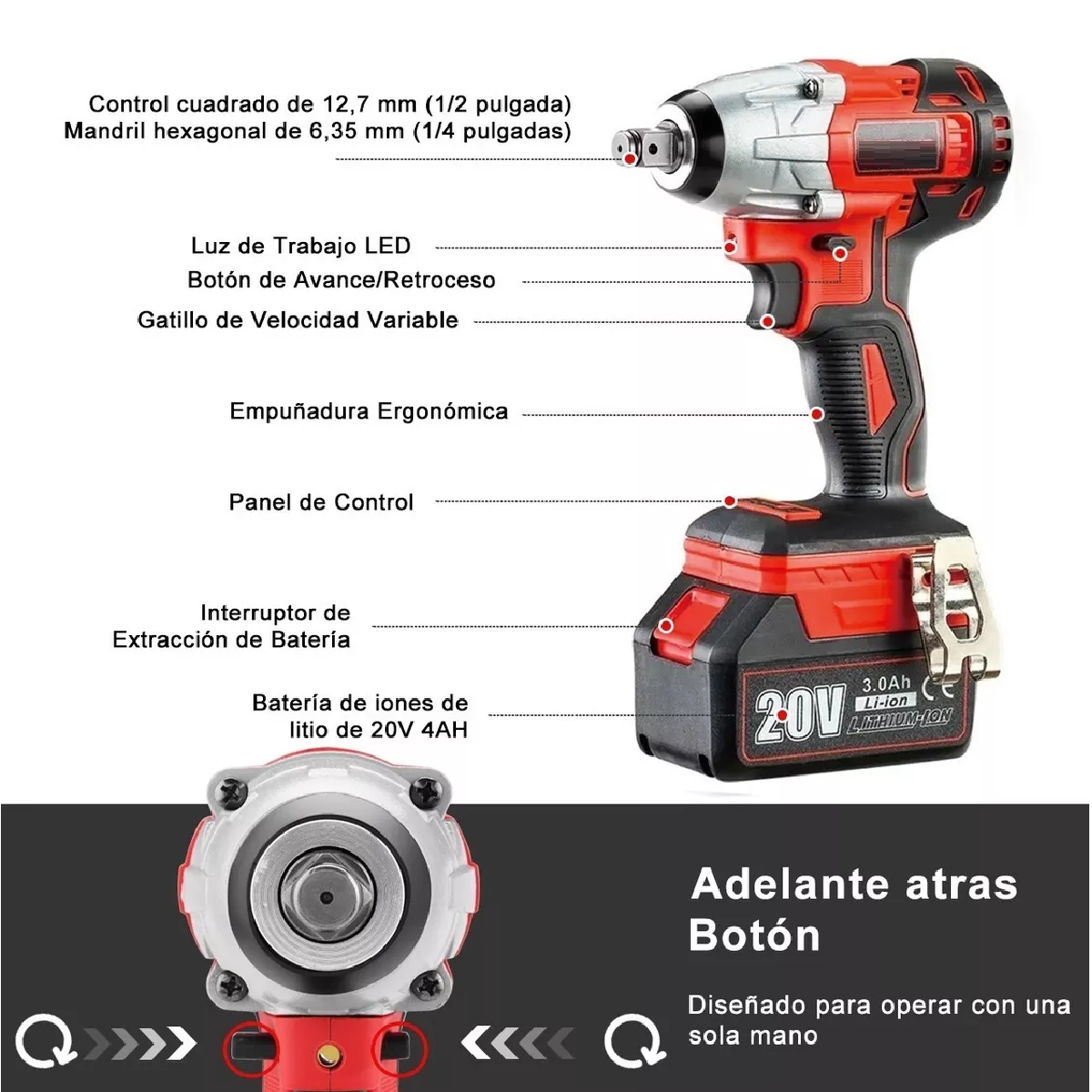 Llave De Impacto Inalámbrico De 20v 3ah Pro 3799