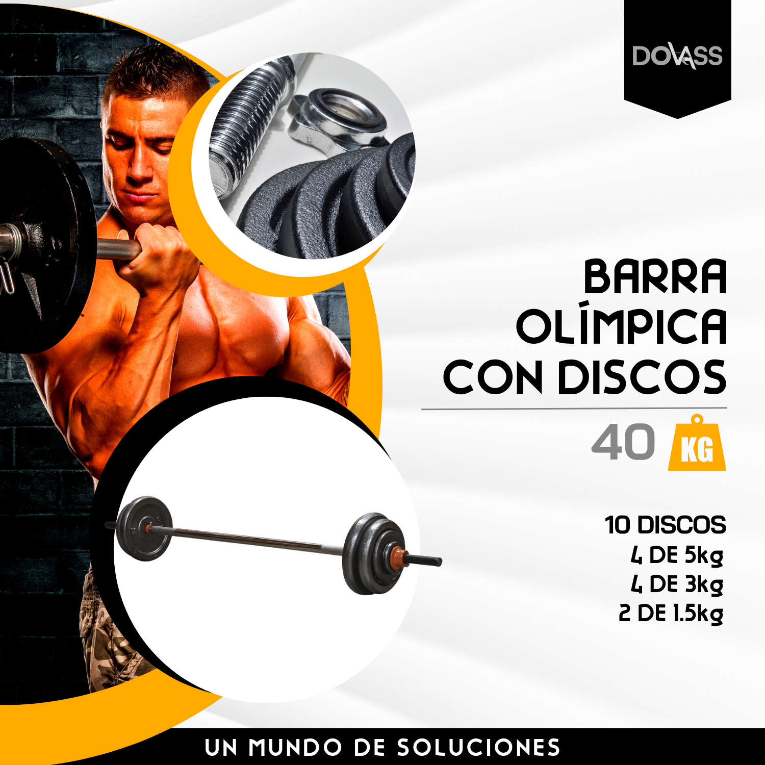 Barra Olímpica Con Discos hasta de 40kg Se enfoca más en aplicar fuerza a sus brazos, glúteos, espalda, piernas y abdominales Gim No.542 Color Gris con Negro