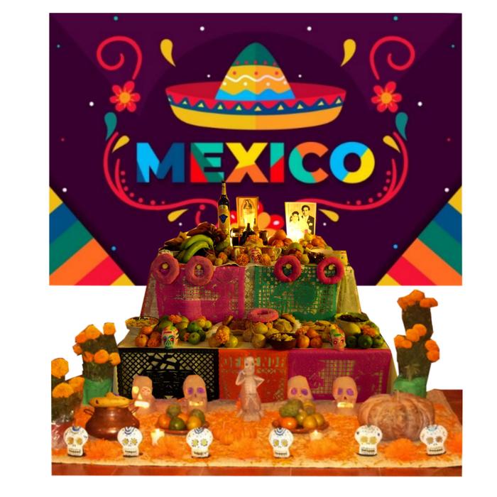 Lienzo Mexicano para Decoraciones MXDMO-001-16 221x170cm Lienzo en Tela Día de Muertos Color Azul, Día de Muertos 4