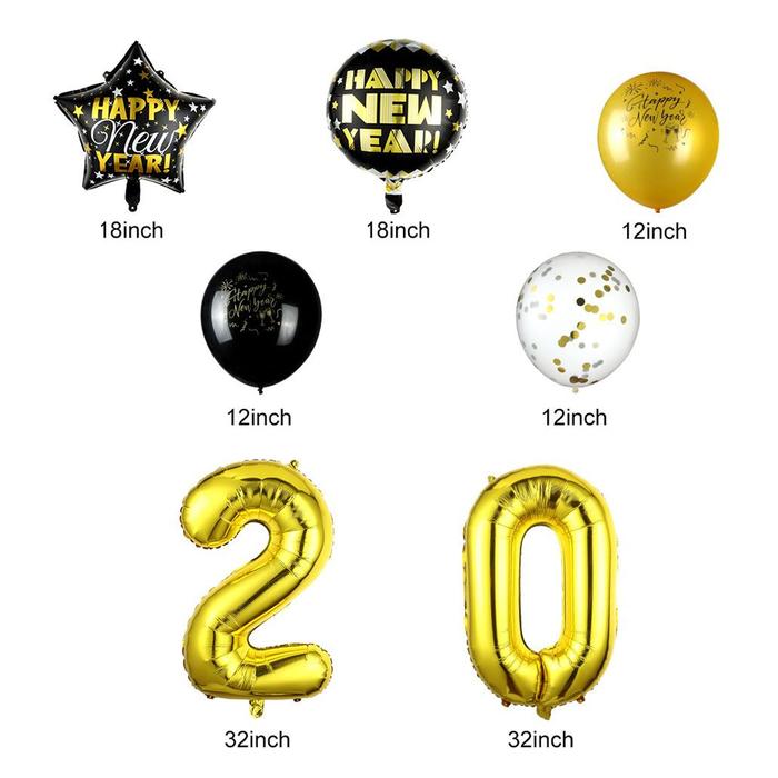 Accesorios para Año Nuevo MXMYR-006-1 10 Paquetes de Kit de Año Nuevo PapelLátex NegroDorado, OrnamYear