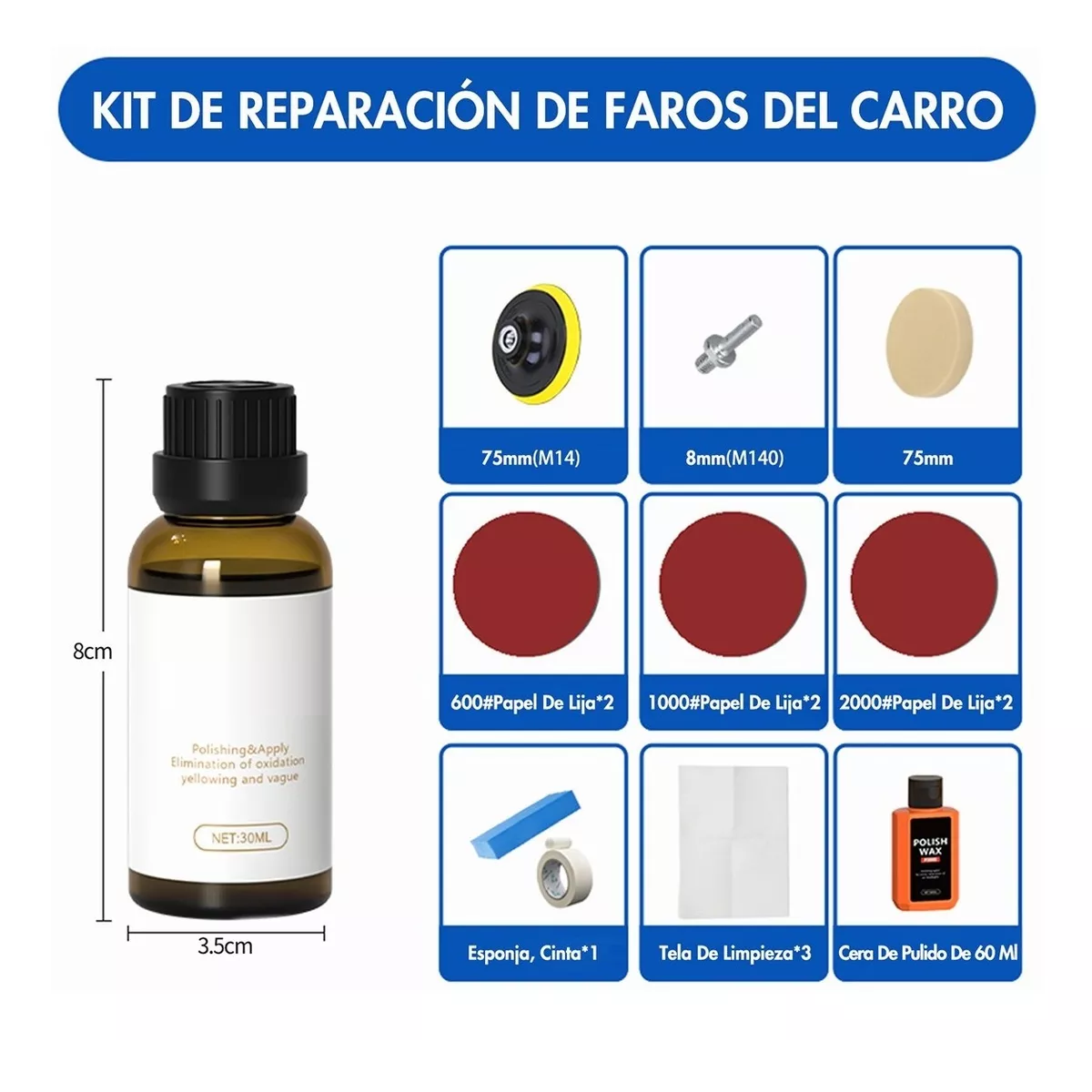 Kit De Restauración De Disco De Pulido De Faros 