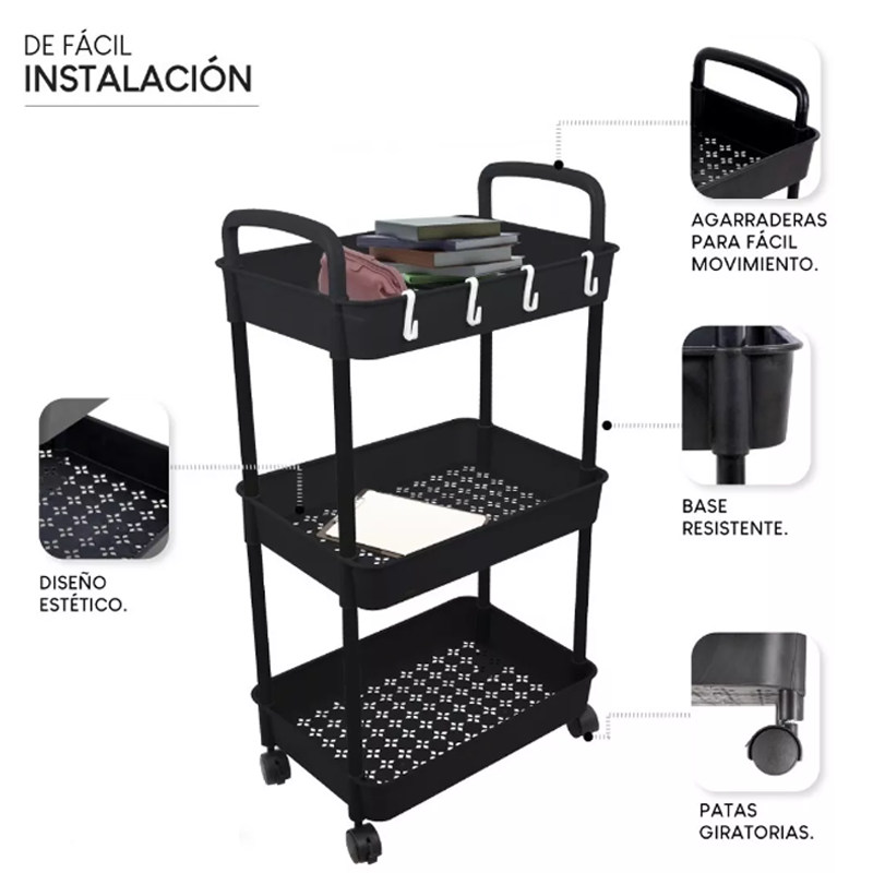 Carrito Auxiliar Organizador Almacenamiento Multiusos
