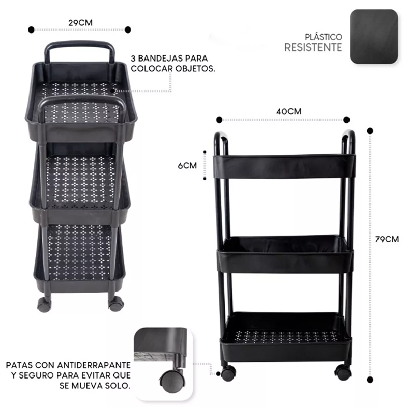 Carrito Auxiliar Organizador Almacenamiento Multiusos