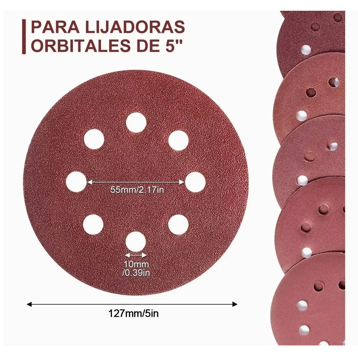 Juego de Lijas Para Lijadora Orbital 5 (125 Mm) Con Velcro 50 pcs