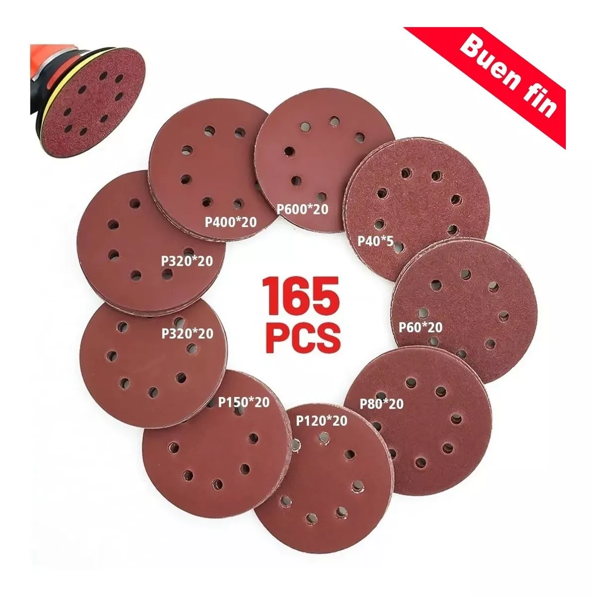 Set 165 Discos De Lijas Orbital 40-600 (9 Tamaños)