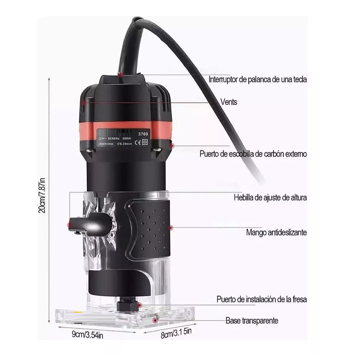 Enrutador Madera Recortadora Rebajadora 800w 15 Brocas