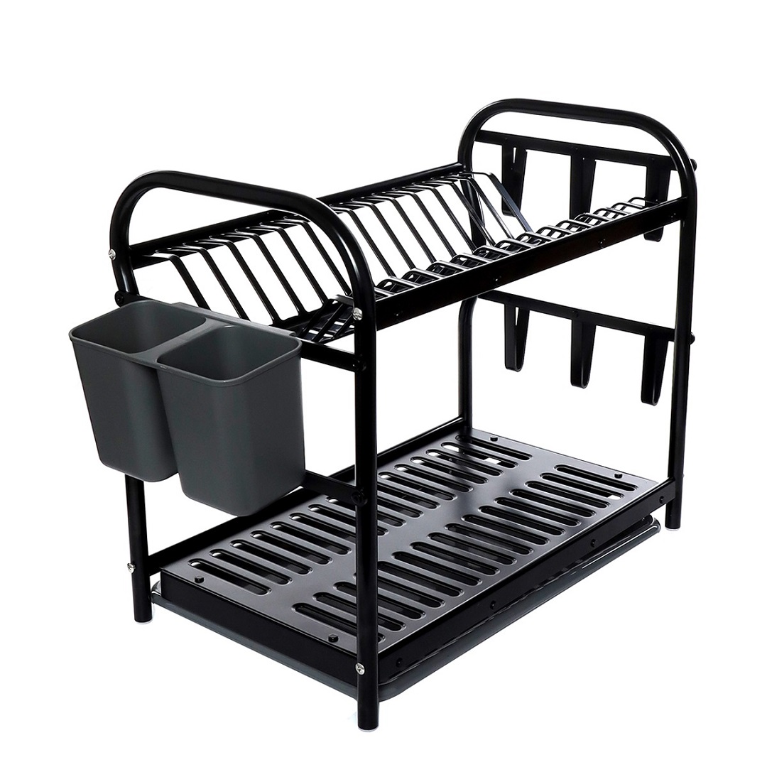 Escurridor de Trastes Platos Fregadero Moderno Aluminio Negro