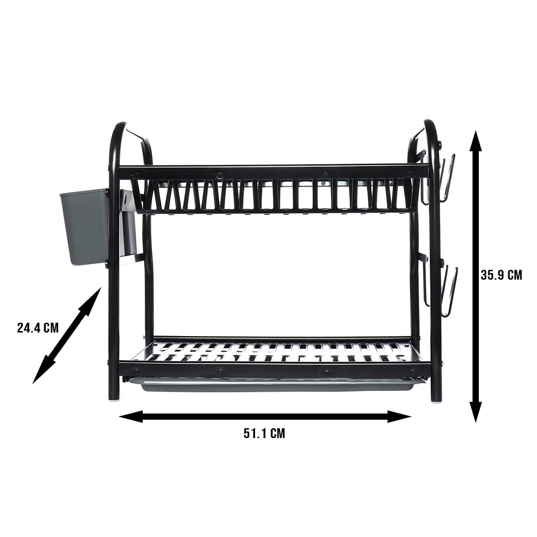 Escurridor de Trastes Platos Fregadero Moderno Aluminio Negro