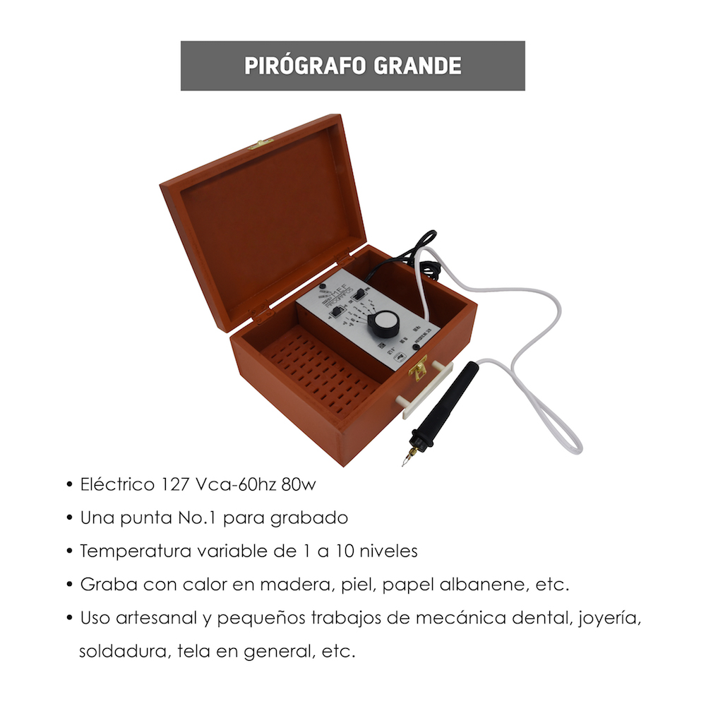 Pirografo Electrico Grande 127v-60hz 80w Graba con calor en madera, piel, papel albanene Uso artesanal y pequeños trabajos de mecánica dental, joyería soldadura, tela en general