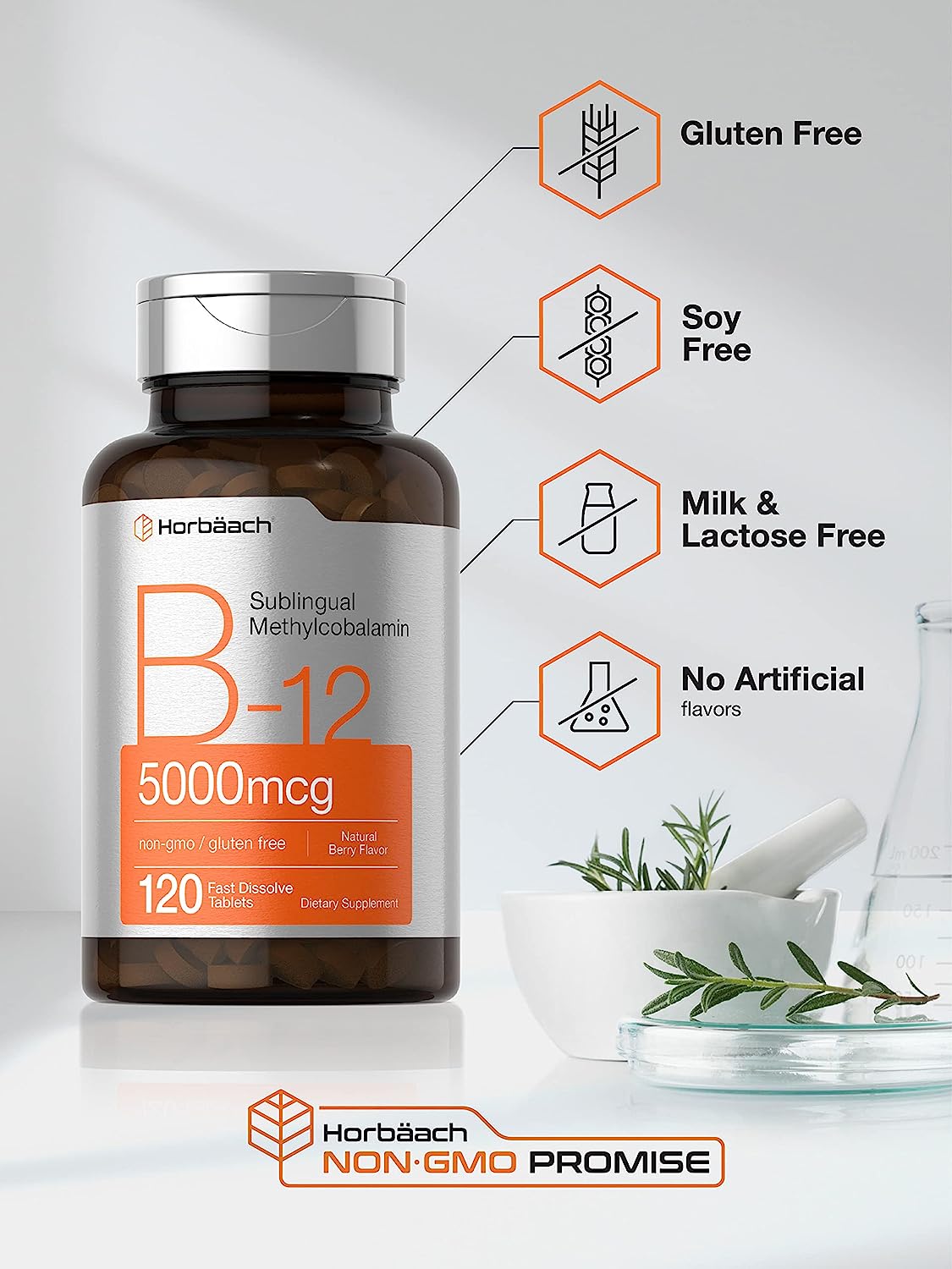 Vitamina B12 Sublingual 5000mcg Horbaach (120 Tabletas) Hecho En Usa