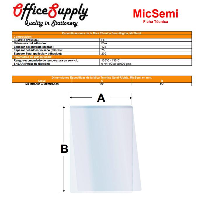 Paquete de Mica Térmica Práctica, MXMCI-006-1, 1000 Micas en 10 Paquetes, 15x23cm, C 0,008", Semi-Rígida, Media Carta,, MicSemi