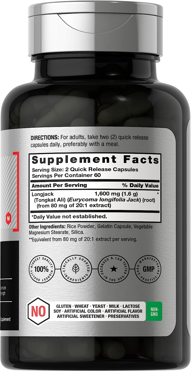 Suplemento Longjack Tongkat Ali 1600mg (120 Caps.) Hecho Usa