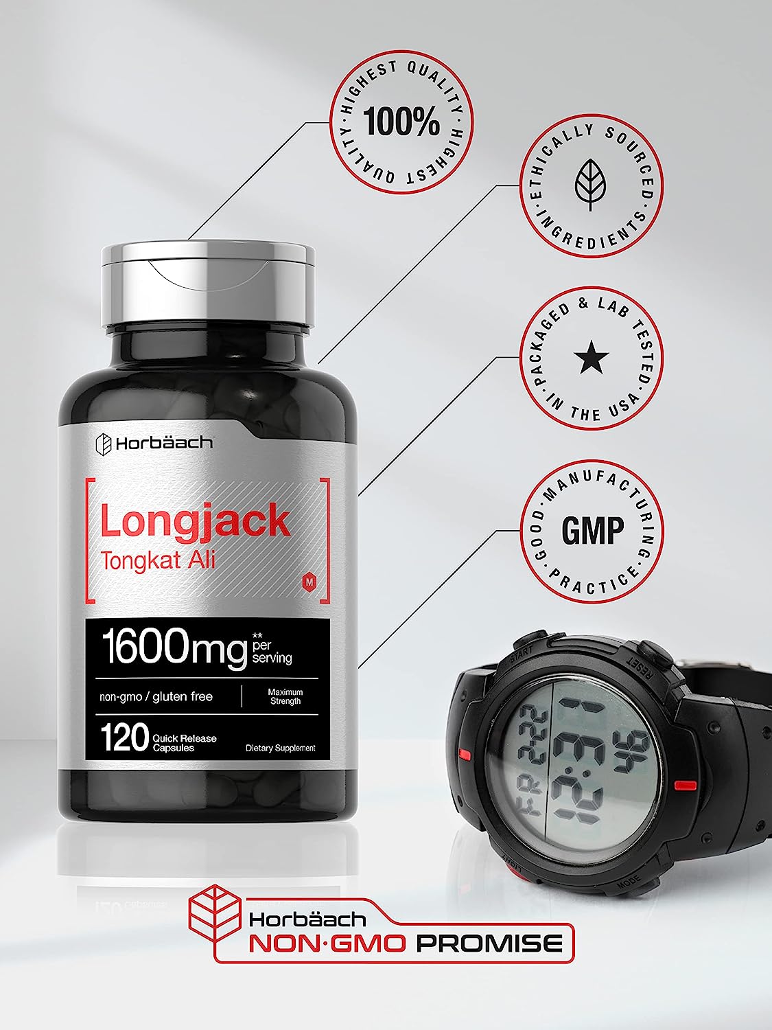 Suplemento Longjack Tongkat Ali 1600mg (120 Caps.) Hecho Usa
