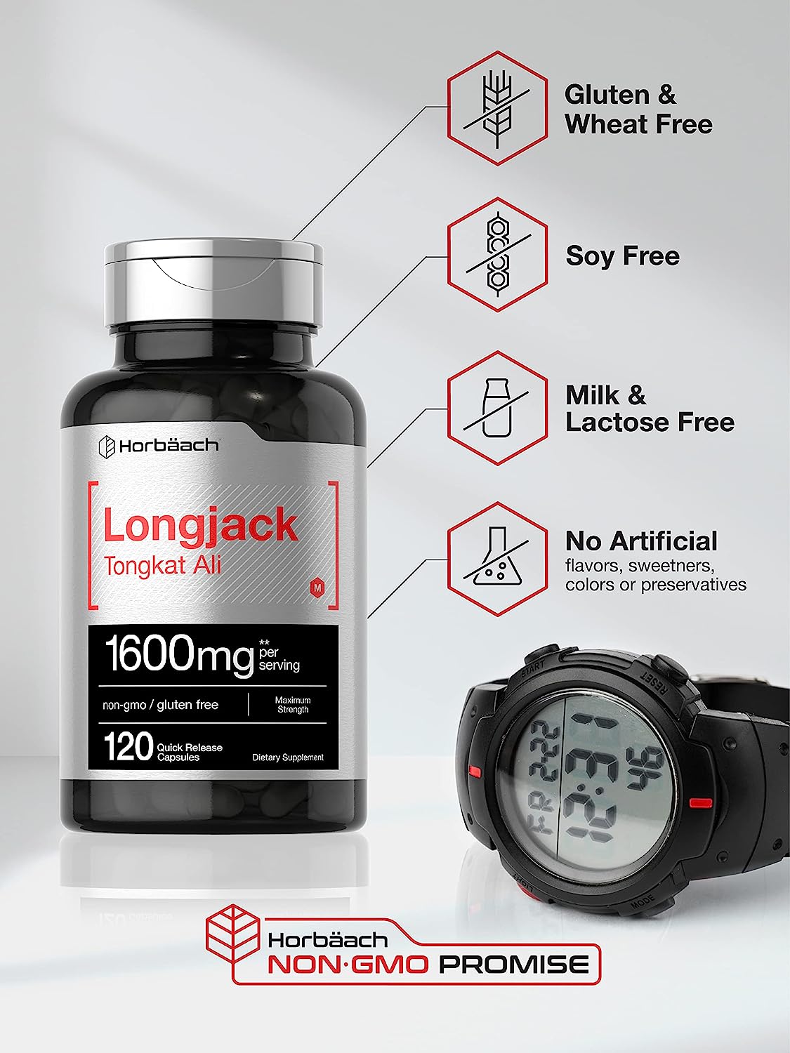 Suplemento Longjack Tongkat Ali 1600mg (120 Caps.) Hecho Usa