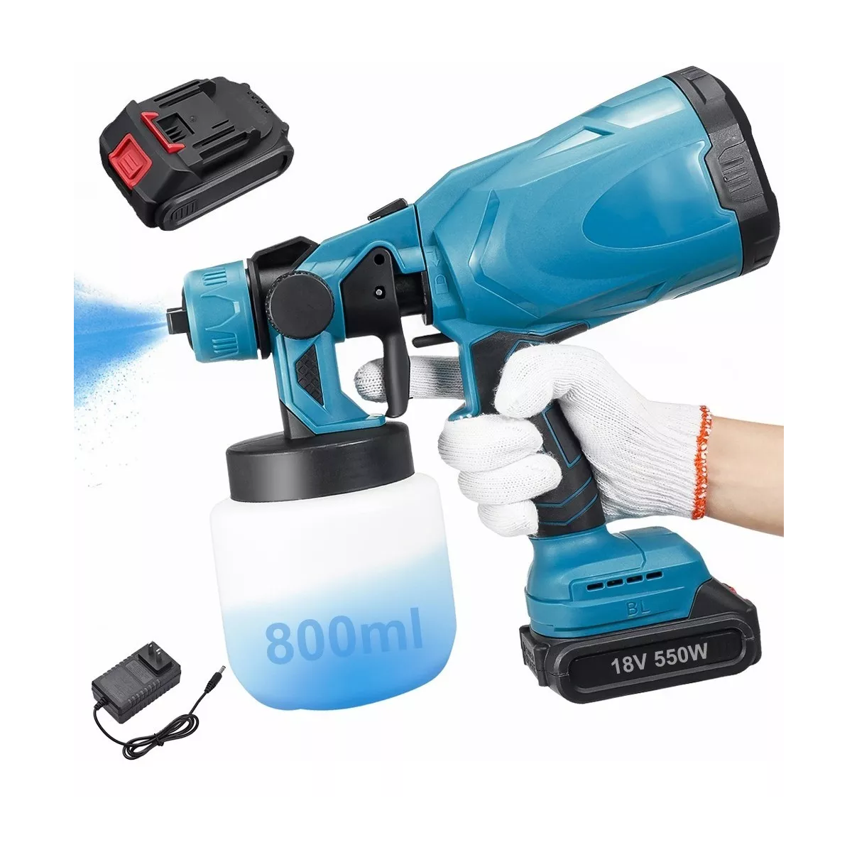 Portatil Pulverizador Pintura Inalámbrico 800ml 18v 550w azul