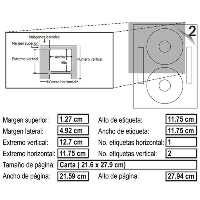 Etiquetas de Calidad para DVD y CD, MXCDR-006-3, 200 Hojas en 10 Paquetes, 2 Etiquetas por Hoja, 12mm, T/Carta, Blanco Mate,, CDprint