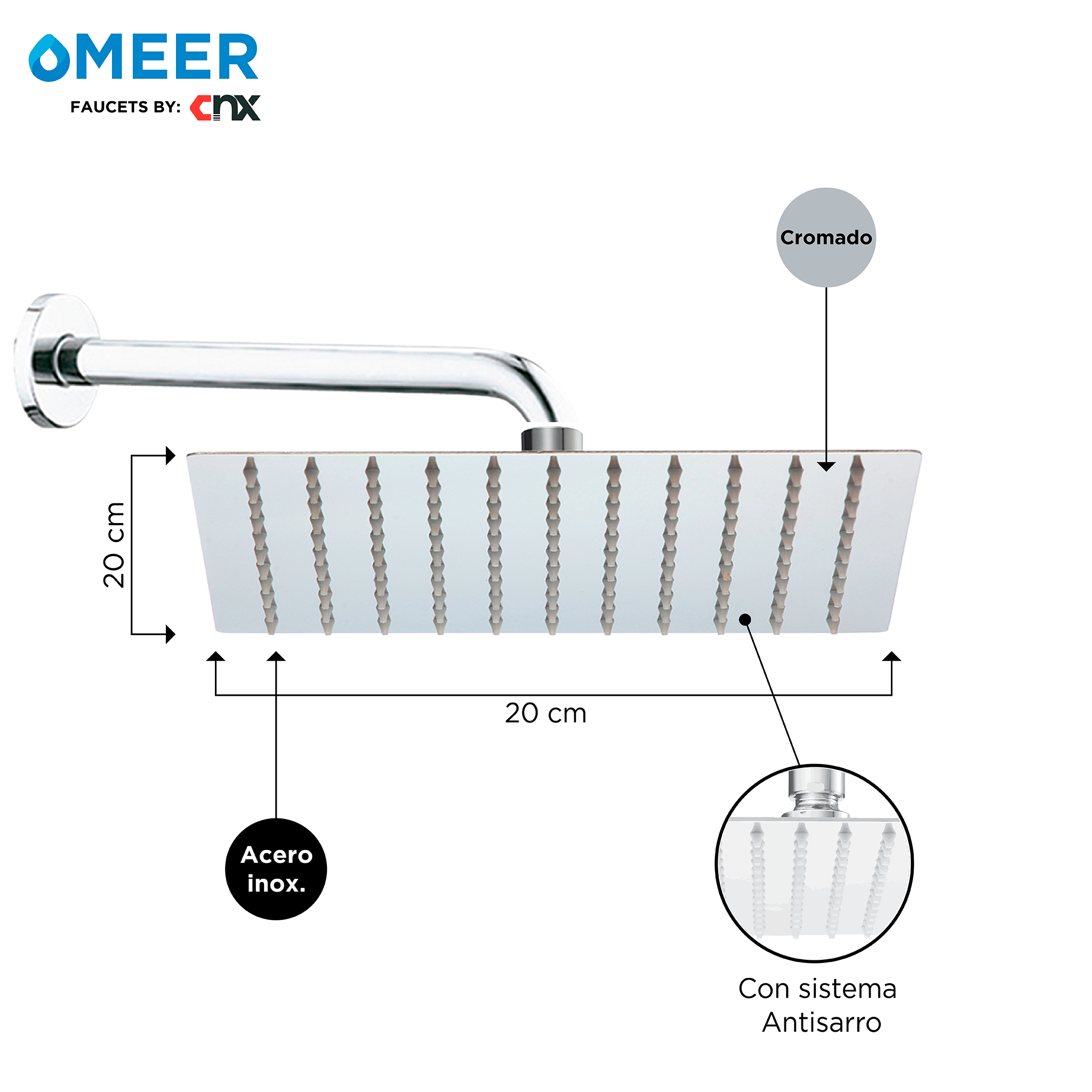 CNX Set de regadera con tubo y organizador para baño de acero inoxidable