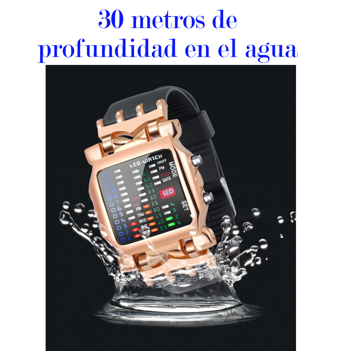 Reloj LED moda hombre mujer electrónico luminoso resistente al agua negro multifunción pulsera