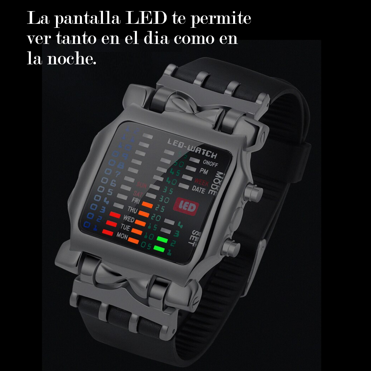 Reloj LED moda hombre mujer electrónico luminoso resistente al agua negro multifunción pulsera