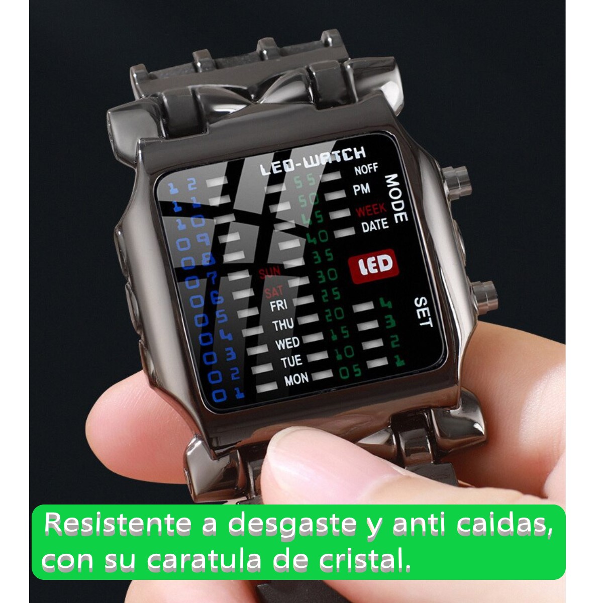 Reloj LED moda hombre mujer electrónico luminoso resistente al agua negro multifunción pulsera