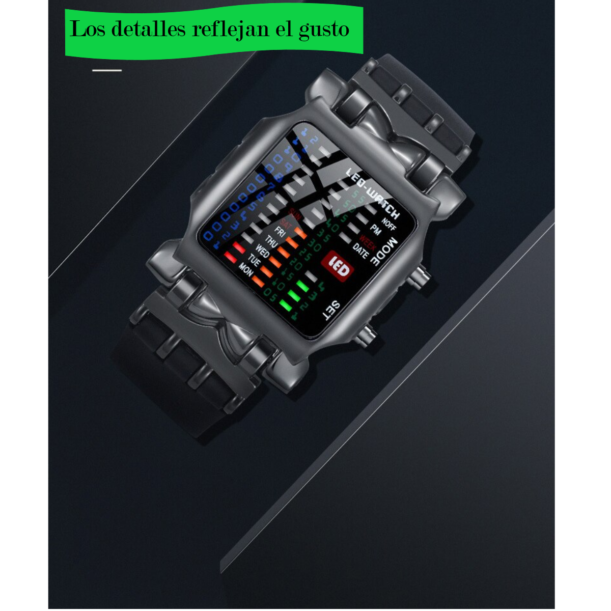 Reloj LED moda hombre mujer electrónico luminoso resistente al agua negro multifunción pulsera