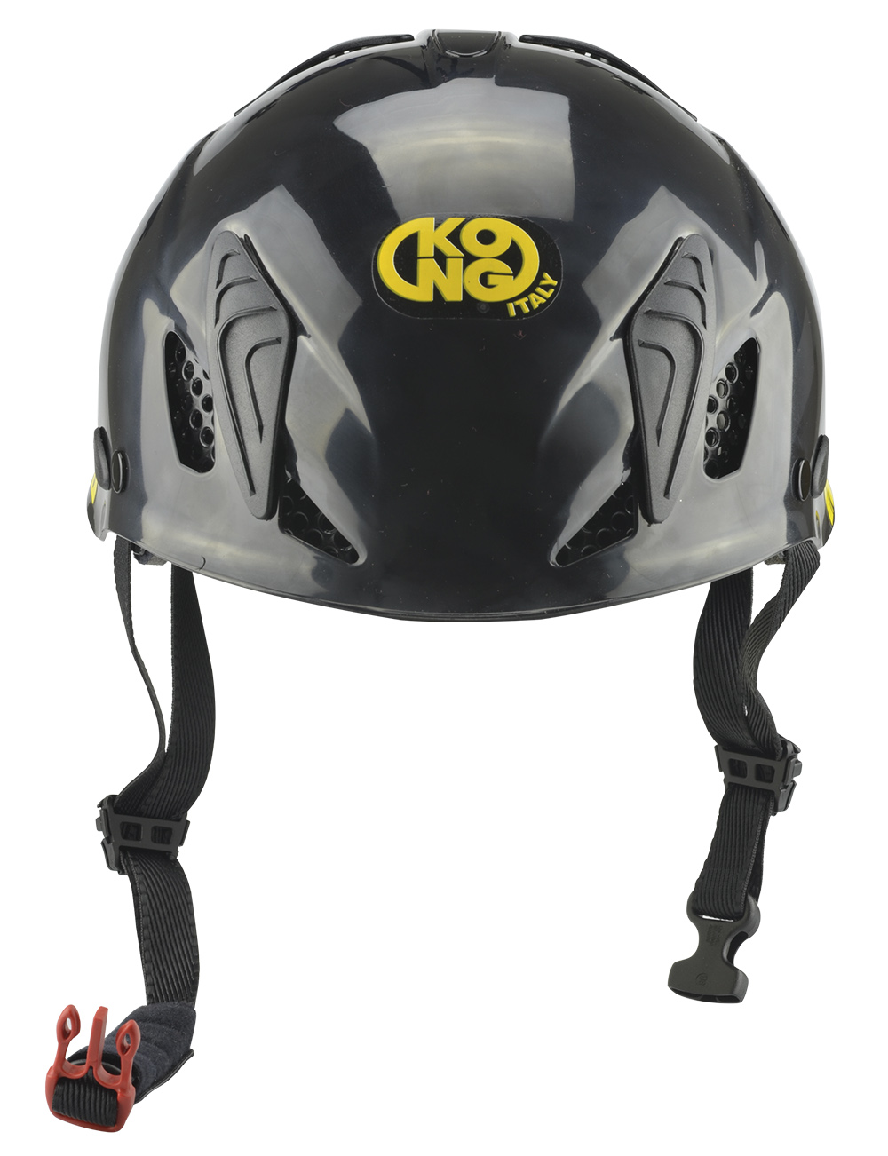 Casco para escalada Negro "kong" Carcasa en ABS ultrarresistente, correa de poliéster con cierre de clic y regulación rápida de la talla con sistema de rueda