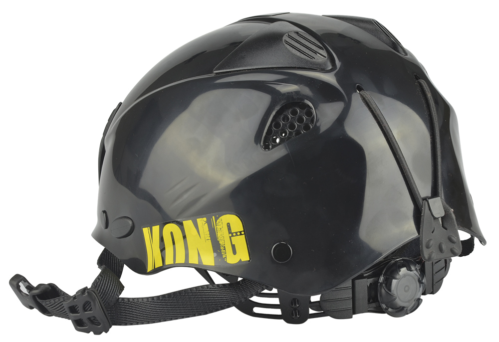 Casco para escalada Negro "kong" Carcasa en ABS ultrarresistente, correa de poliéster con cierre de clic y regulación rápida de la talla con sistema de rueda