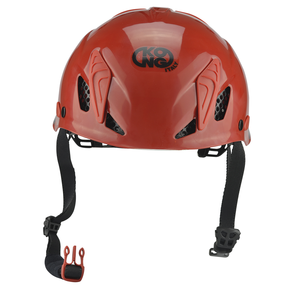 Casco para escalada Rojo "kong" Carcasa en ABS ultrarresistente, correa de poliéster con cierre de clic y regulación rápida de la talla con sistema de rueda