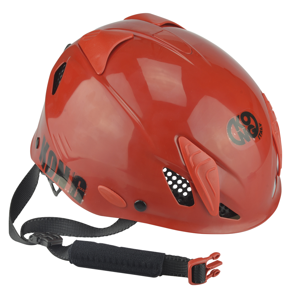 Casco para escalada Rojo "kong" Carcasa en ABS ultrarresistente, correa de poliéster con cierre de clic y regulación rápida de la talla con sistema de rueda