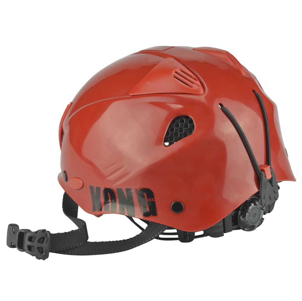 Casco para escalada Rojo "kong" Carcasa en ABS ultrarresistente, correa de poliéster con cierre de clic y regulación rápida de la talla con sistema de rueda