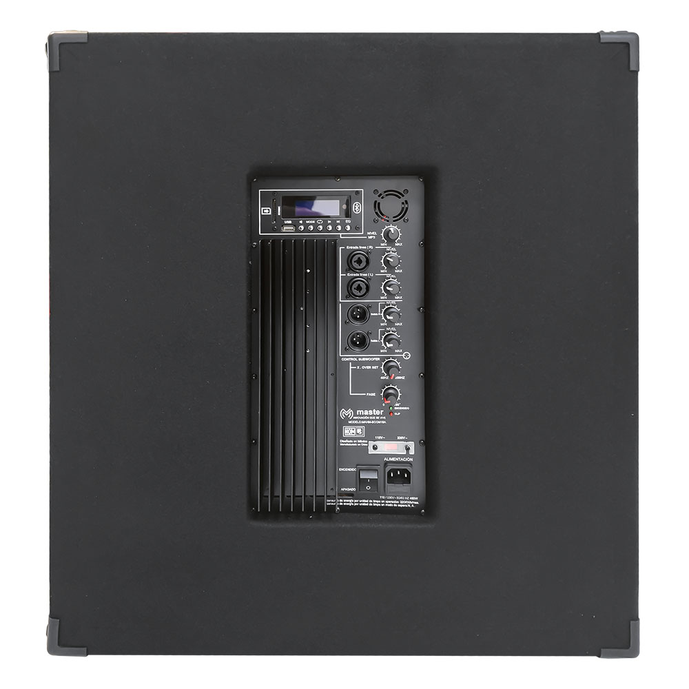 Bafle Amplificado Subwoofer con 7000 Watts de Potencia Musical Conexion Bluetooth Reproductor USB Entrada Auxiliar Canon y Dos Salidas de Linea Mezcladas / Master / MAHM-BOOM18A 
